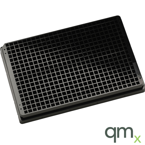 384-well Cyclo-Olefin Polymer (COP) black clear bottomed plate square wells