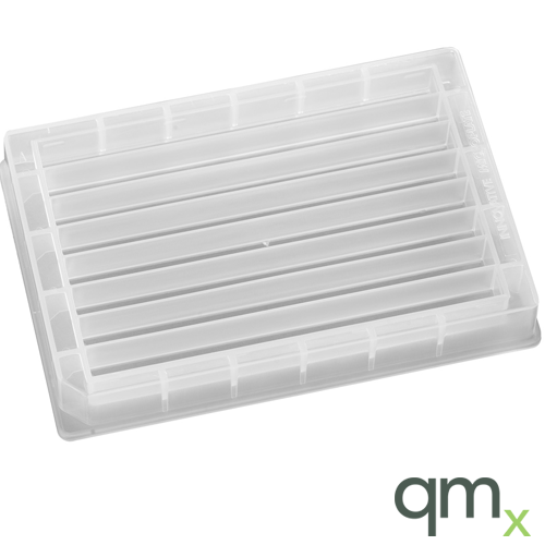 8 row, reservoir, partitioned, flat bottom, low profile, natural polypropylene 84ml, 82uL dead vol