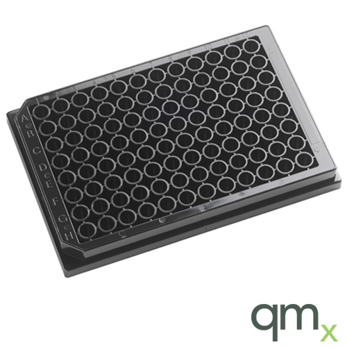 96 well 350µl Black, Clear Bottom Tissue Culture Treated. With Lid. Individually packed.