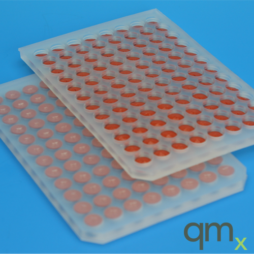 96-well Pierceable Cap Mat, Clear PTFE/Orange Silicone Lined with Slit, for Crimp Top or Flanged Inserts in Microplates