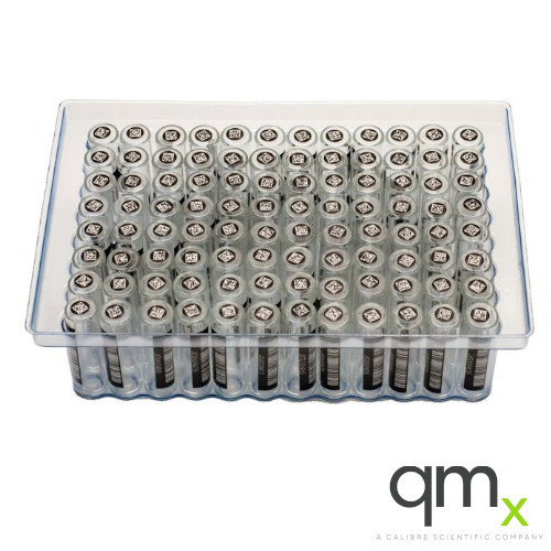 1.0ml Clear Borosilicate Glass Flat Bottom Vial, Bottom/Side Barcode, 9x30mm in Vial Loader (96/loader)