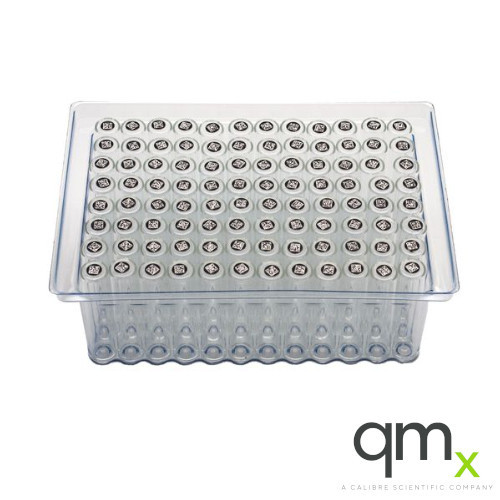 1.5ml Clear Borosilicate Glass Flat Bottom Vial, Bottom Barcode, 9x44mm in Vial Loader (96/loader)