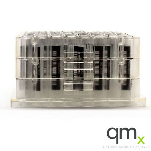 1.5ml Clear Borosilicate Glass Flat Bottom Vial, Bottom/Side Barcode, 9x44mm in Multi-Tier Plate Base Plate (96/plate)