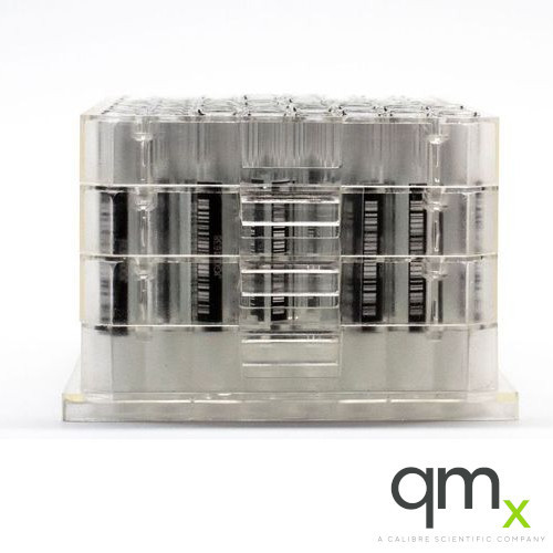 2.0ml Clear Borosilicate Glass Flat Bottom Vial, Bottom/Side Barcode, 9x50mm in Multi-Tier Plate Base Plate (96/plate)